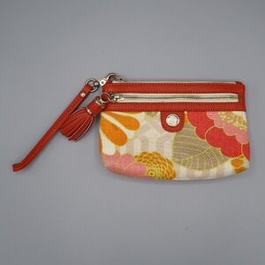 Spartina 449 Floral Linen Leather Clutch Womens Orange Wristlet Boho Coastal